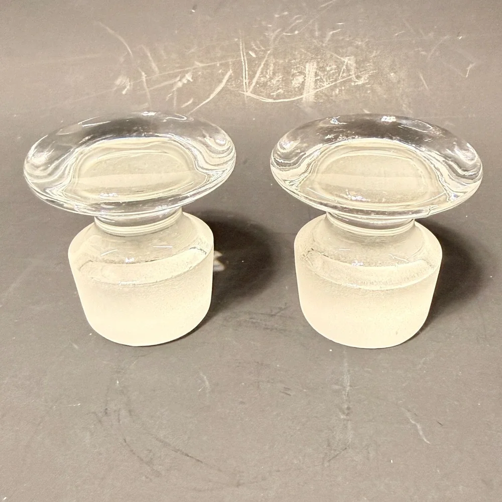 Vintage Clear Glass Mushroom Decanter Stoppers Set of 2 Frosted Base Replacement